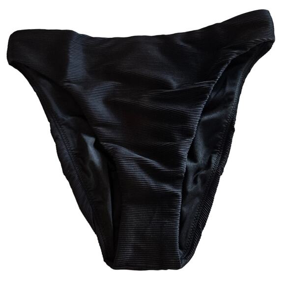 J Crew Ribbed High Cut Cheeky Bikini Bottom Swimsuit Black Women's X-Small - Picture 1 of 6